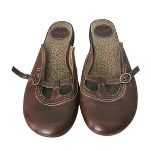 Vintage Mudd Leather Mary Jane Slip On Clogs 7.5 Brown Y2K Retro Boho Indie 90s